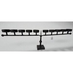 Large Black Metal 10-Candle Holder – Made in India – Rustic Decorative Centerpie